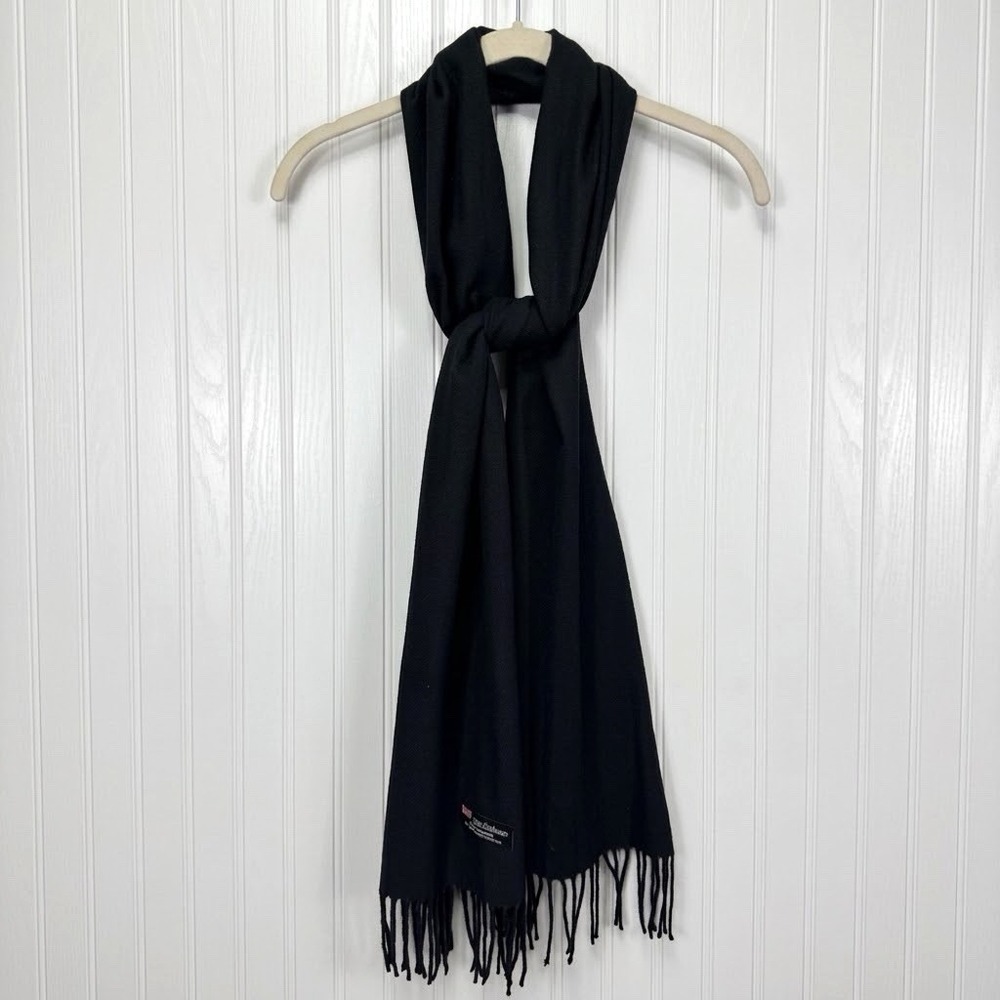 100% Cashmere Scarf Black Solid Fringe Made in Scotland Luxury